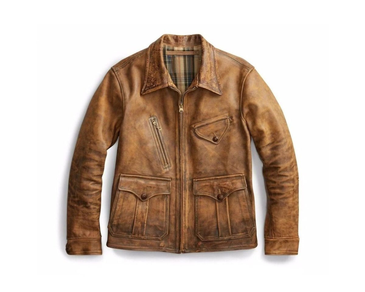 1920s newboy vintage style distressed tan leather jacket