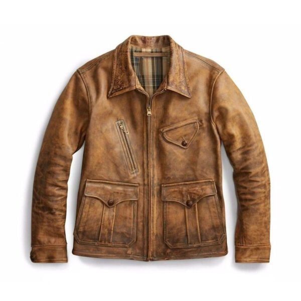 1920s Newboy Vintage Style Distressed Tan Leather Jacket