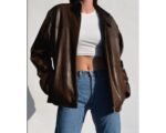 Women Oversize 90's Fashion Bomber Brown Motorcycle Leather Jacket