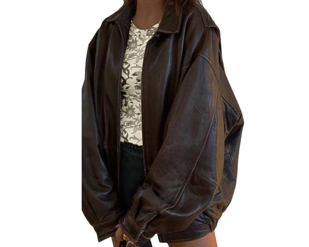 90’s Women’s Vintage Straight Bomber Brown Oversized Y2K Leather Jacket