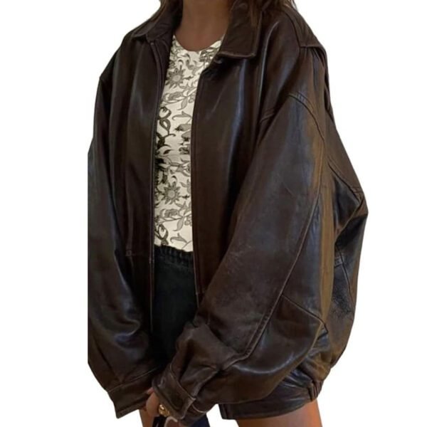 90’s Women’s Vintage Straight Bomber Brown Oversized Y2K Leather Jacket