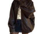 90’s Women’s Vintage Straight Bomber Brown Oversized Y2K Leather Jacket