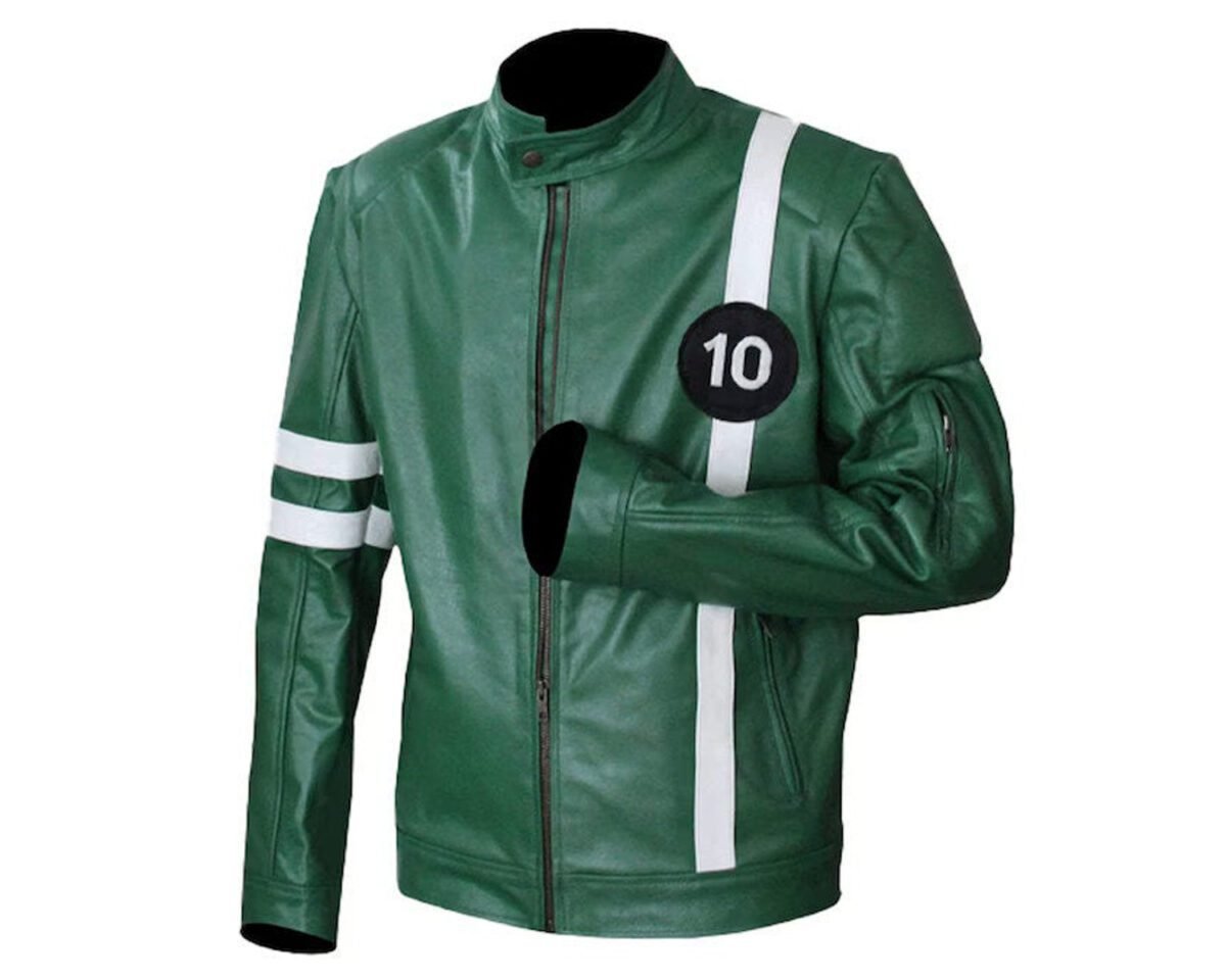 Ben 10 alien swarm ben tennyson ryan kelley cosplay biker green leather jacket for men women 2 scaled