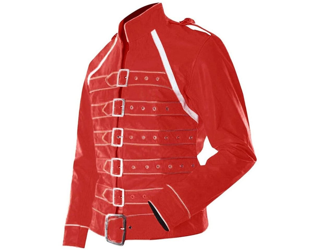 Freddie mercury wembley queen concert motorcycle biker belted red leather jacket 3 scaled