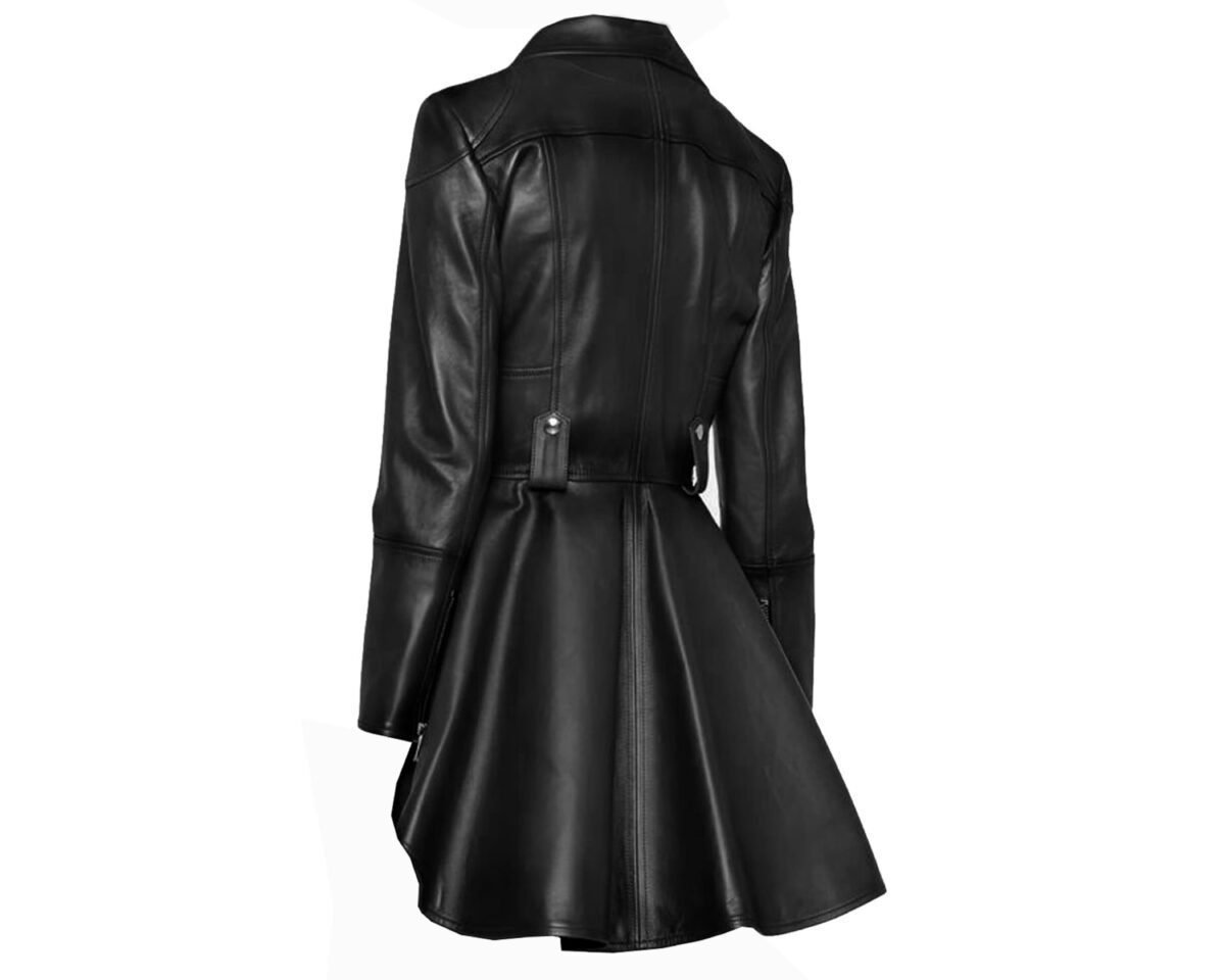 Handmade stylish peplum black fashionable long tall women coat blazar real lambskin leather jacket 3 scaled