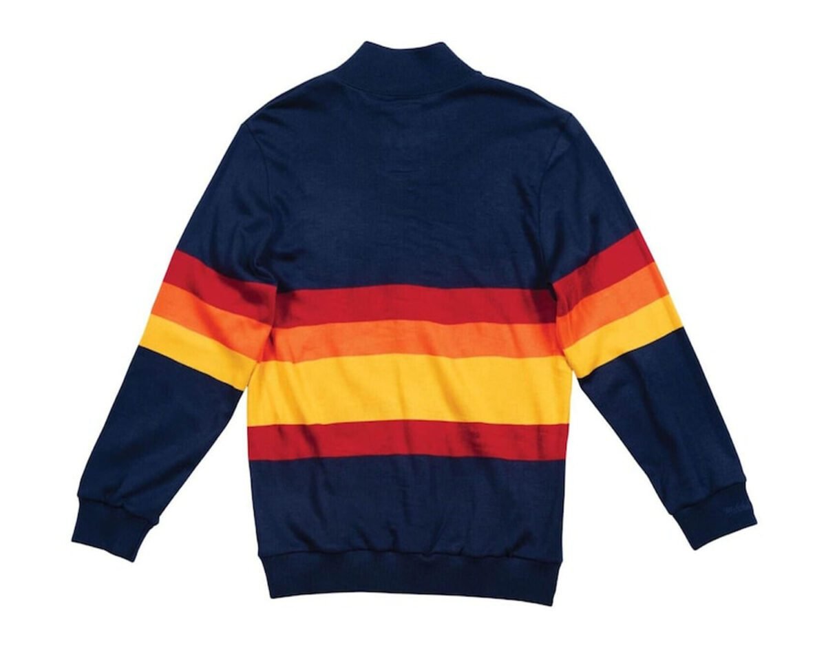 Kate upton houston astro 1986 rainbow stripes baseball varsity bomber sports blue fleece sweater jacket 4 scaled