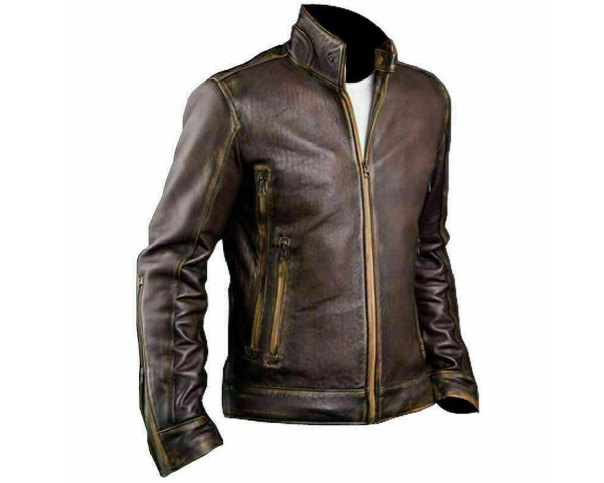 Mens biker cafe racer stylish retro distressed motorcycle vintage brown real leather jacket 2 scaled