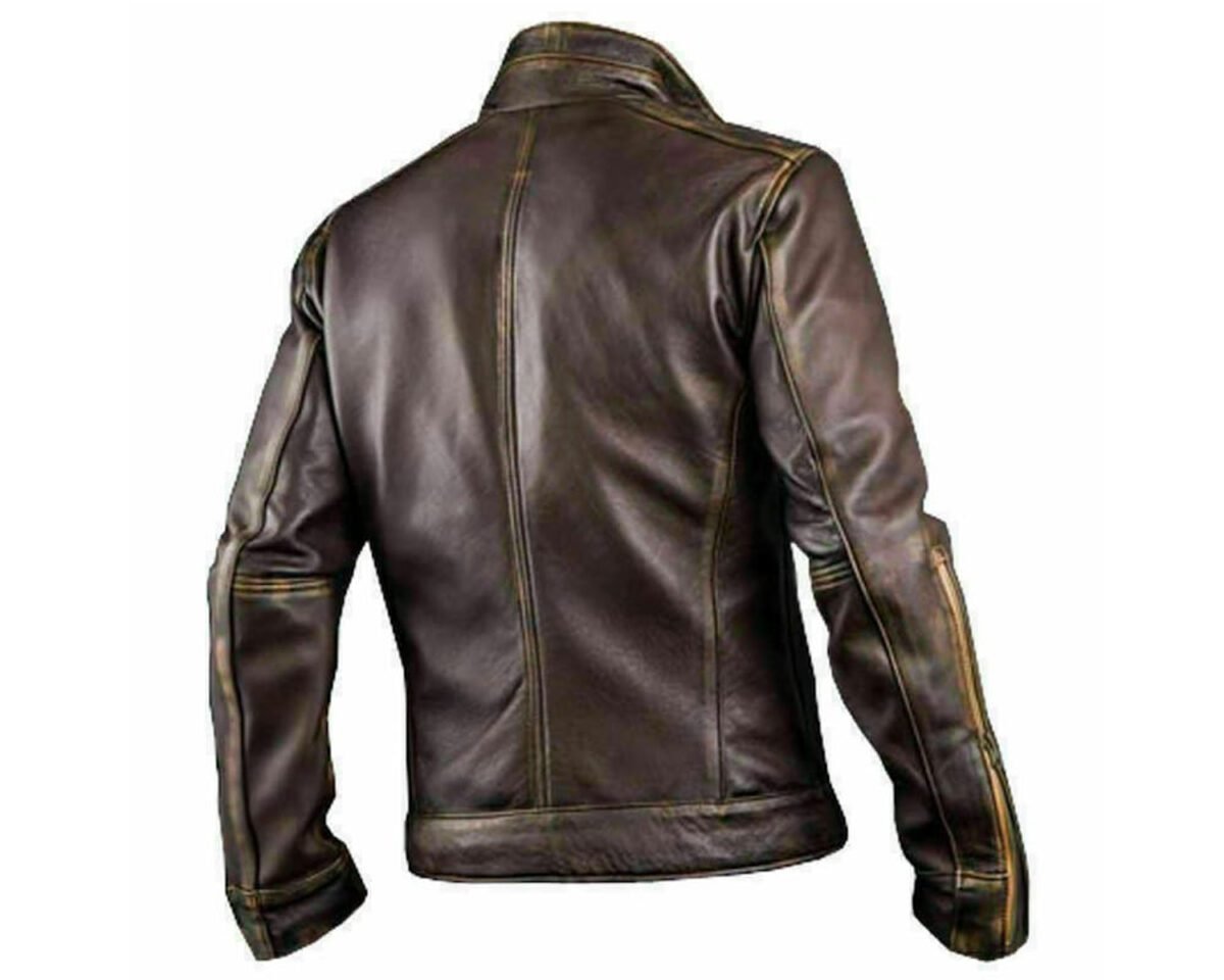 Men's cafe racer stylish distressed brown biker vintage leather jacket