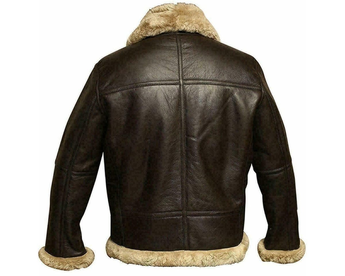 Mens handmade b3 bomber raf aviator flying pilot ww2 faux fur real sheepskin brown leather jacket 4 scaled