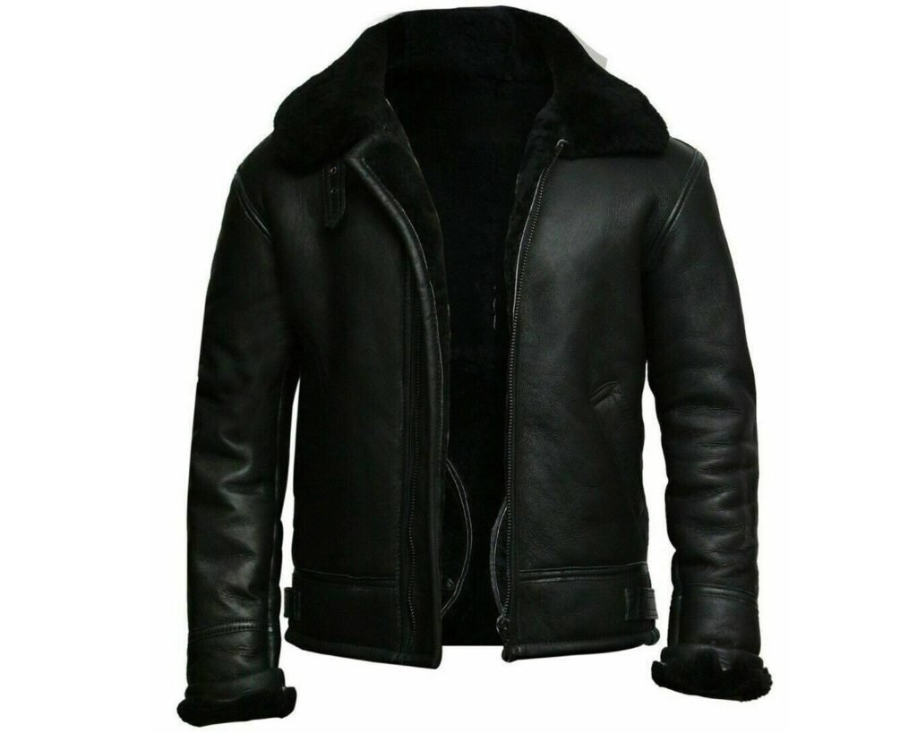 B3 Bomber Jacket – RAF Aviator Black Fur Leather Jacket