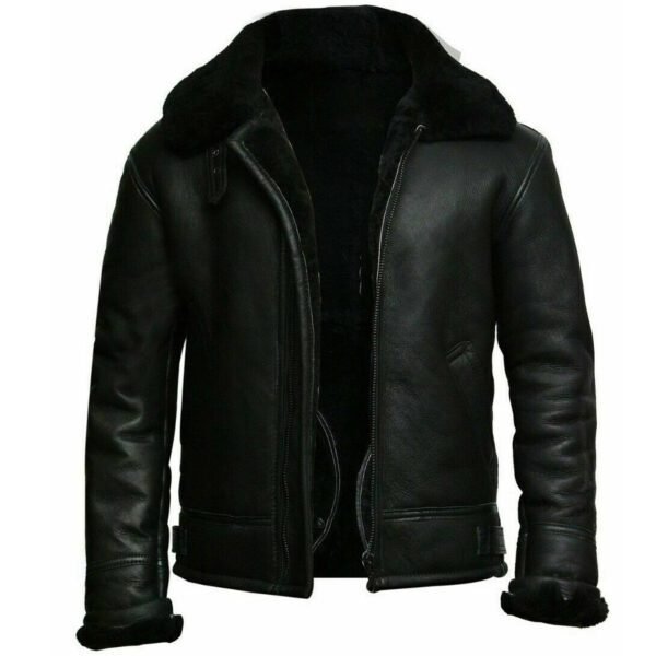 B3 Bomber Jacket – RAF Aviator Black Fur Leather Jacket