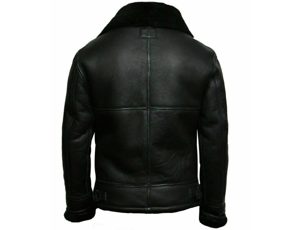 Mens handmade black b3 bomber raf aviator flying pilot ww2 real sheepskin leather jacket 2 scaled