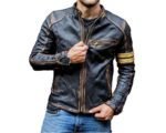 Men's Motorcycle Distressed Leather Golden Stripes Jacket