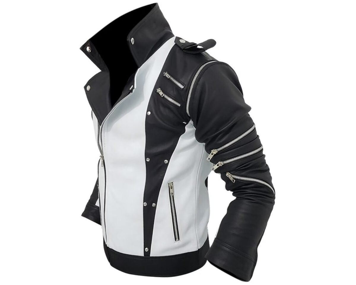 Mens handmade mj thriller motorcycle biker punk style black and white leather jacket 7 scaled