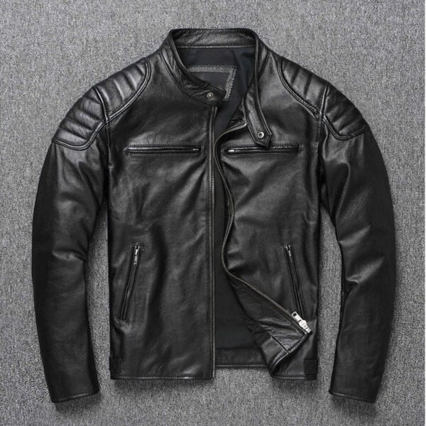 Men’s Motorcycle Vintage Style Casual Slim fit Black Leather Jacket