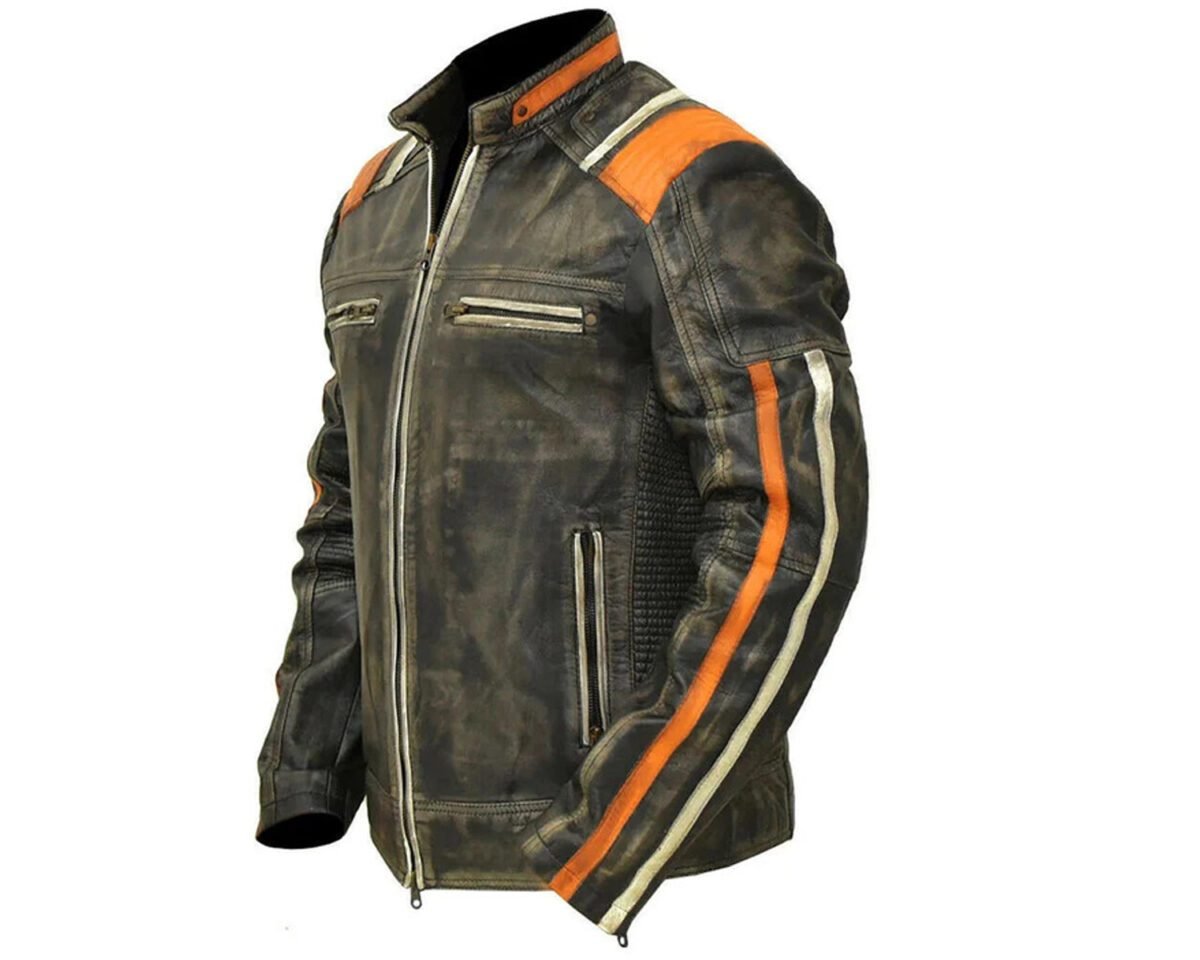 Retro 3 café racer vintage motorcycle leather jacket