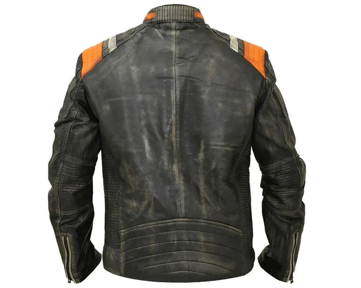 Mens handmade retro 3 vintage cafe racer striped biker distressed black real leather jacket 4 1 scaled