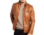 Men's Café Racer Biker Lightweight Brown Leather Jacket