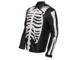 Skeleton Bones Café Racer Motorcycle Black Leather Jacket