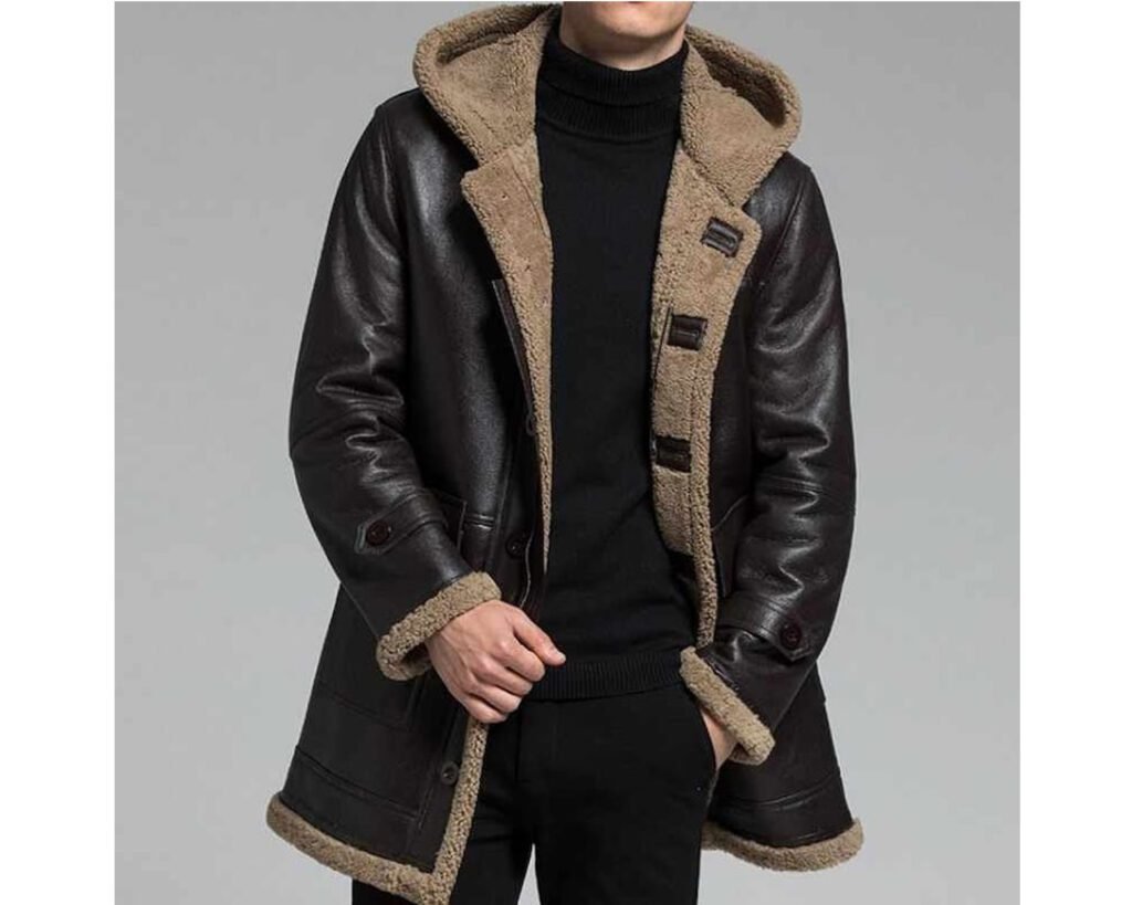 B3 Shearling Jacket - Winter Leather Long Hooded Coat