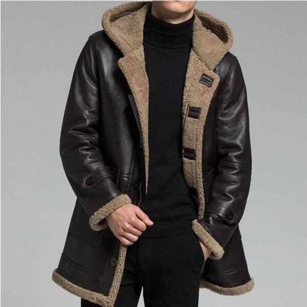 B3 Shearling Jacket - Winter Leather Long Hooded Coat