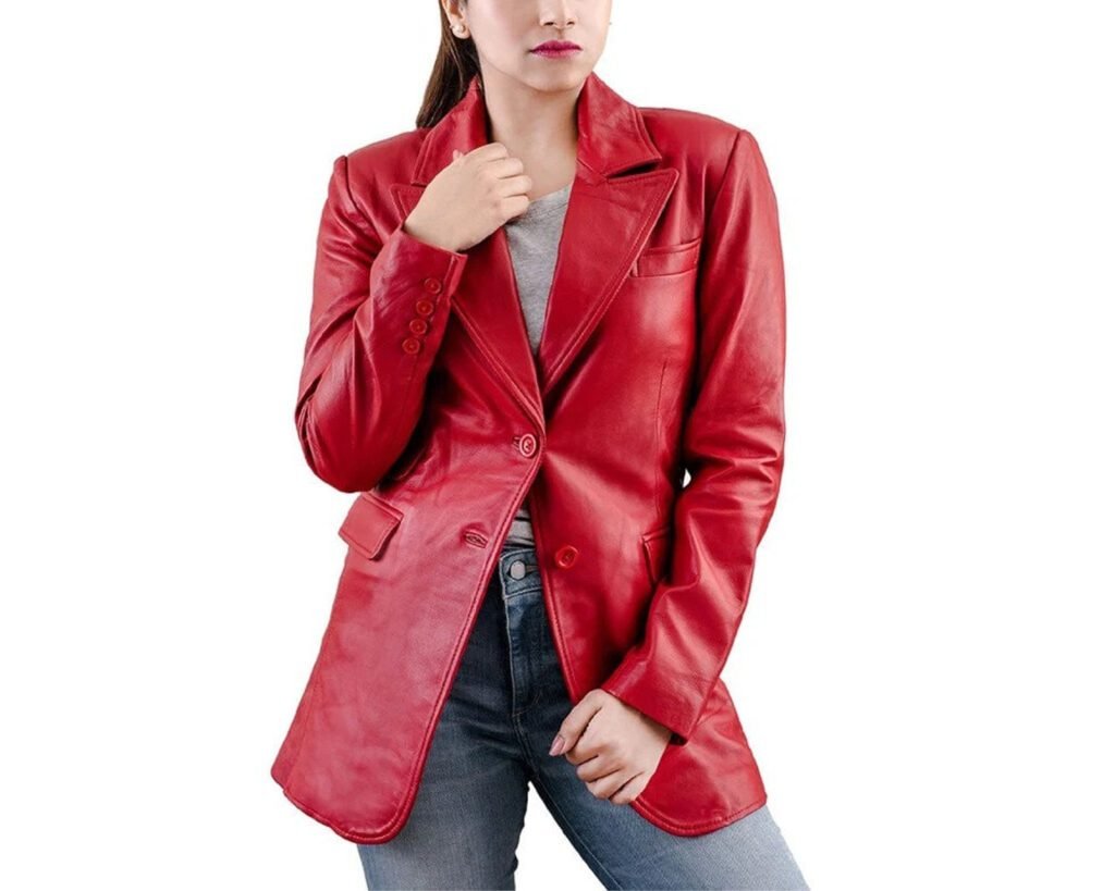 Women's Slim Fit Red Leather Jacket