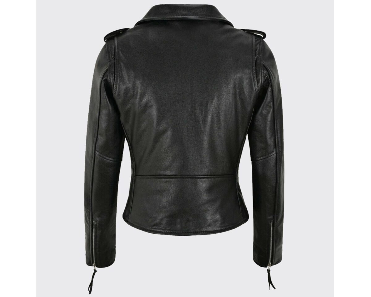 Womens brando classic slim fit biker motorcycle black leather moto jacket 4 scaled