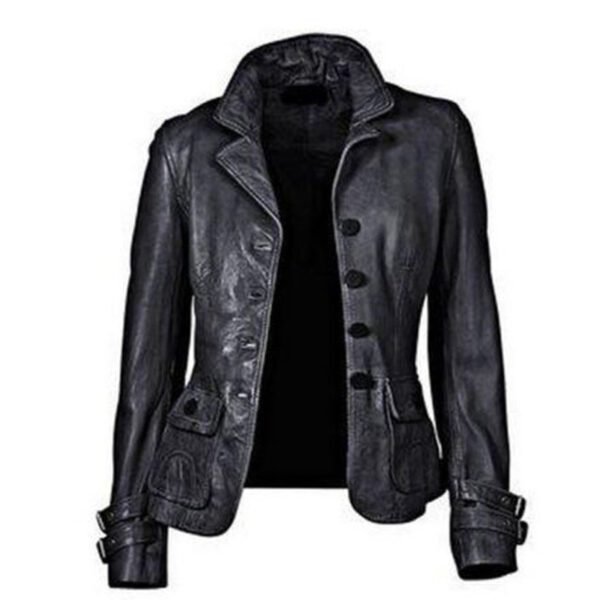 Women's Real Lambskin Slim Fit Café Racer Motorcycle Leather Jacket - Coat