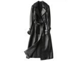 Women Long Coat Black Leather Trench Coat - Overcoat