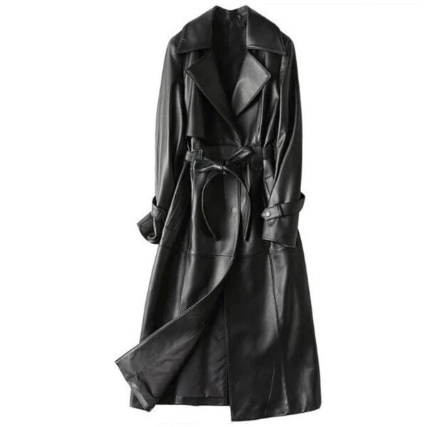 Women Long Coat Black Leather Trench Coat - Overcoat