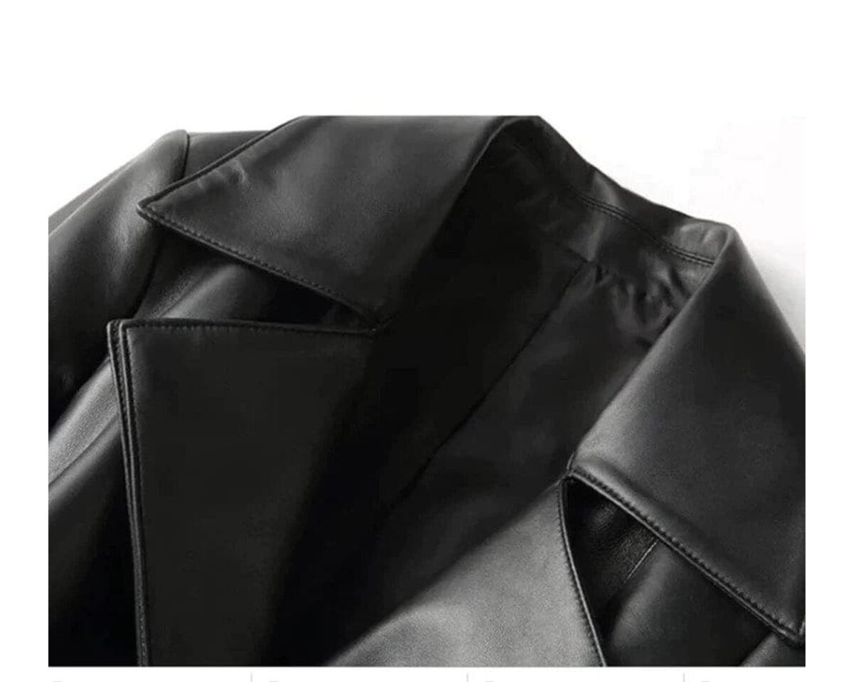 Womens handmade winter long coat lambskin black leather trench coat overcoat 3 scaled