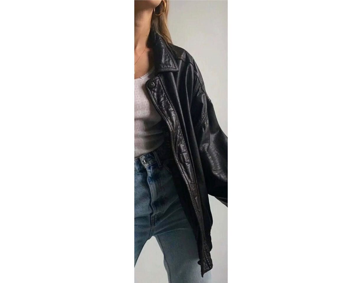 90’s women fashion vintage oversized bomber leather jacket