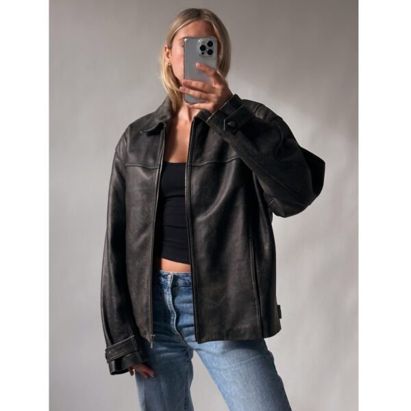 90’s Women Retro Vintage Style Oversized Straight Leather Jacket