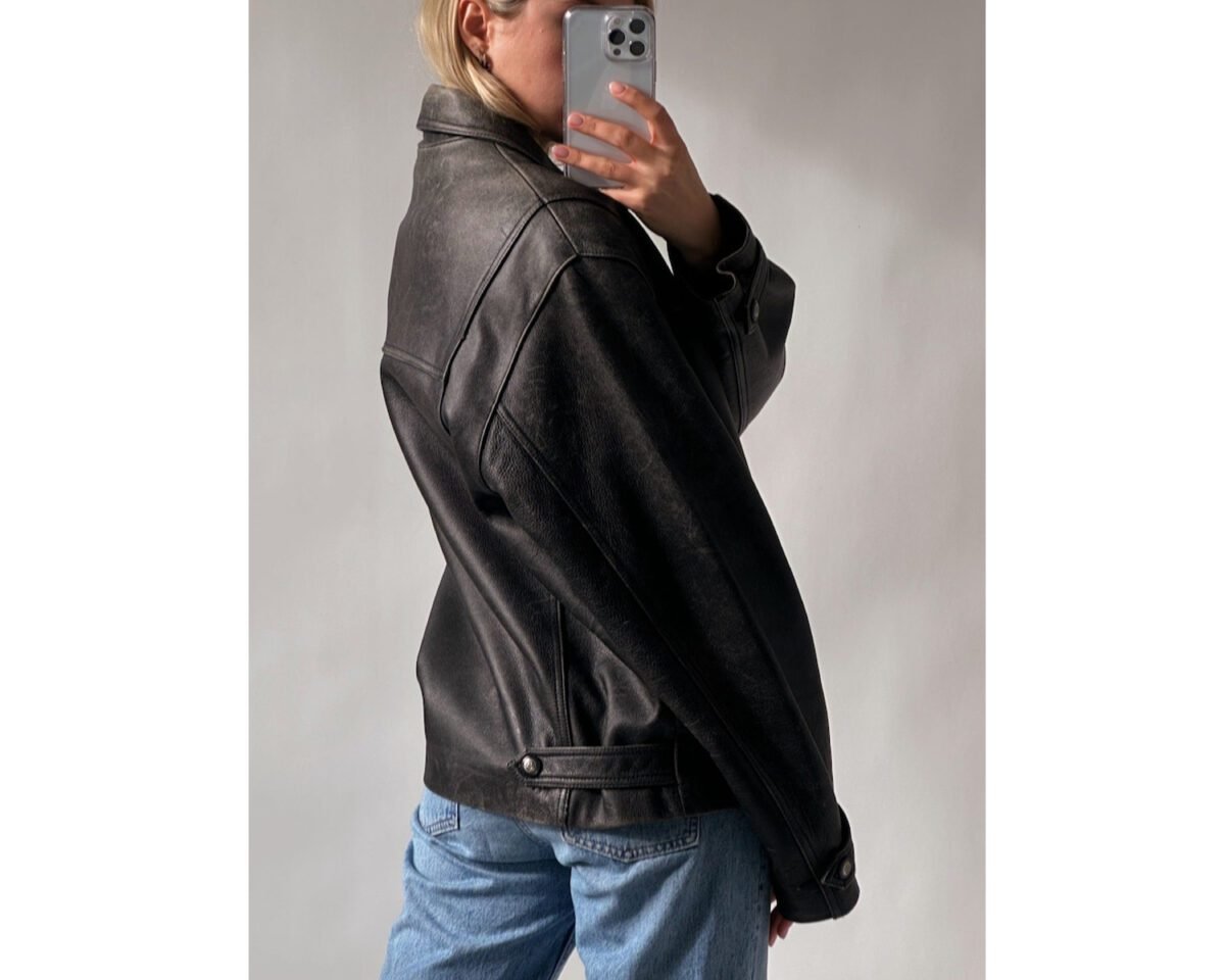 90’s women retro vintage style oversized straight leather jacket