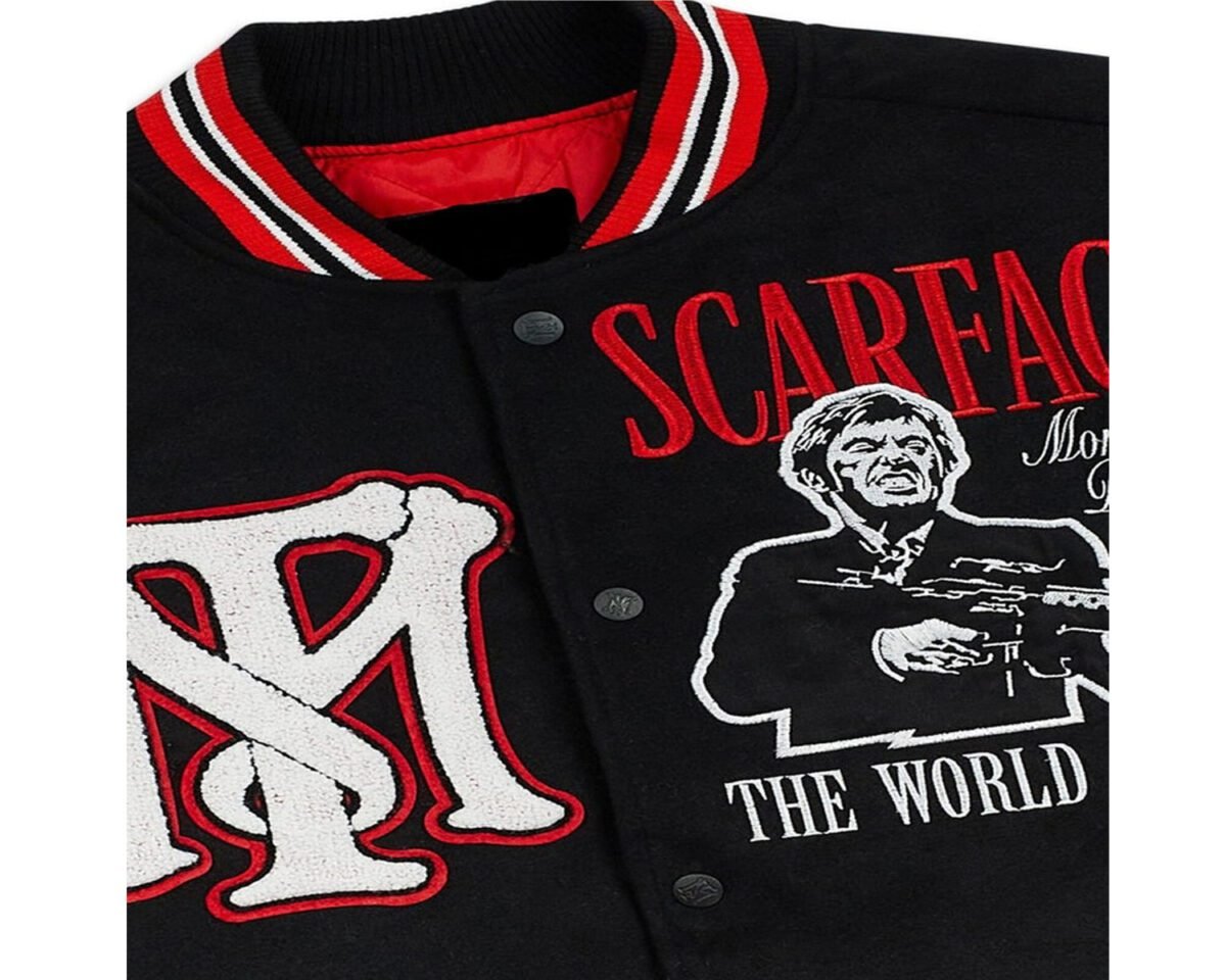 Al pacino mens scarface tony montana lightweight black letterman varsity jacket 3 scaled