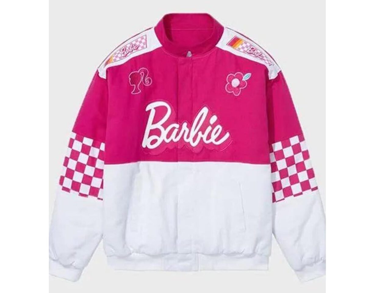 Barbie pink checkered racer jacket