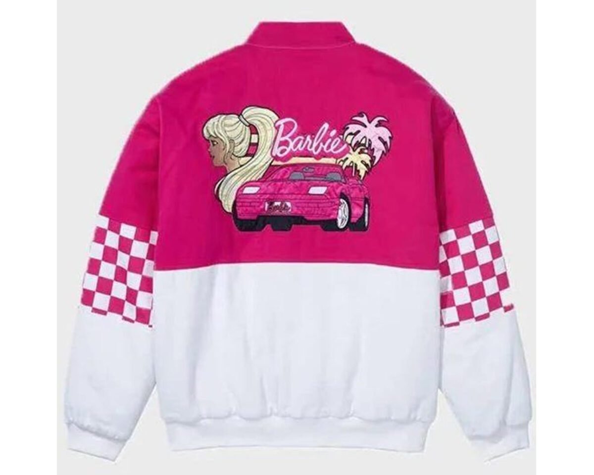 Barbie pink checkered racer jacket