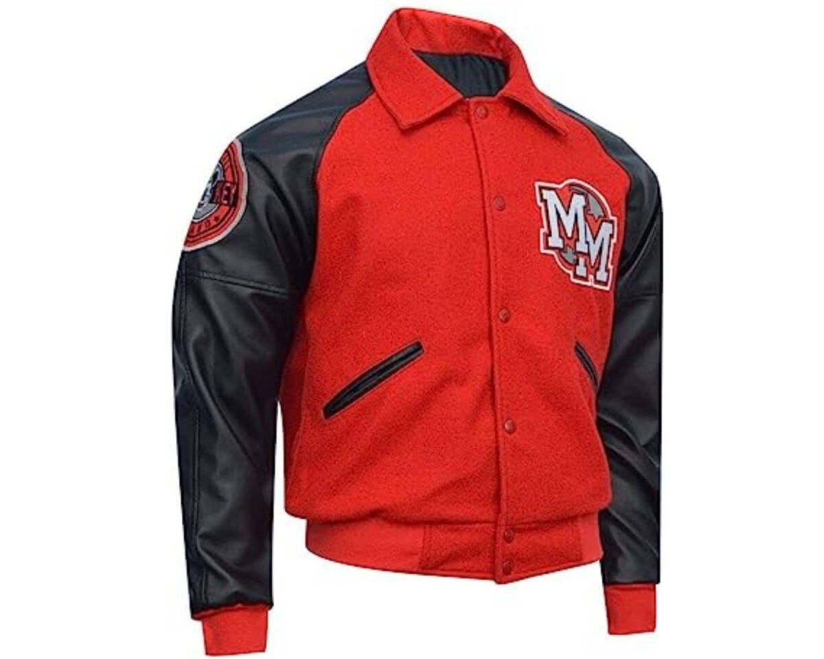 Handmade mj mickey mouse bomber red varsity jacket 3 scaled