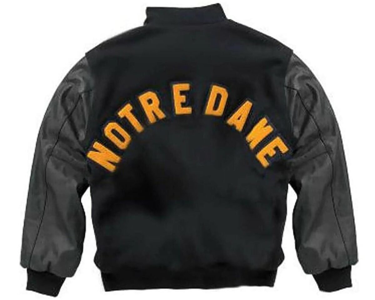 Handmade university of notre dame rudy irish wool leather sleeves letterman bomber varsity jacket 2 scaled