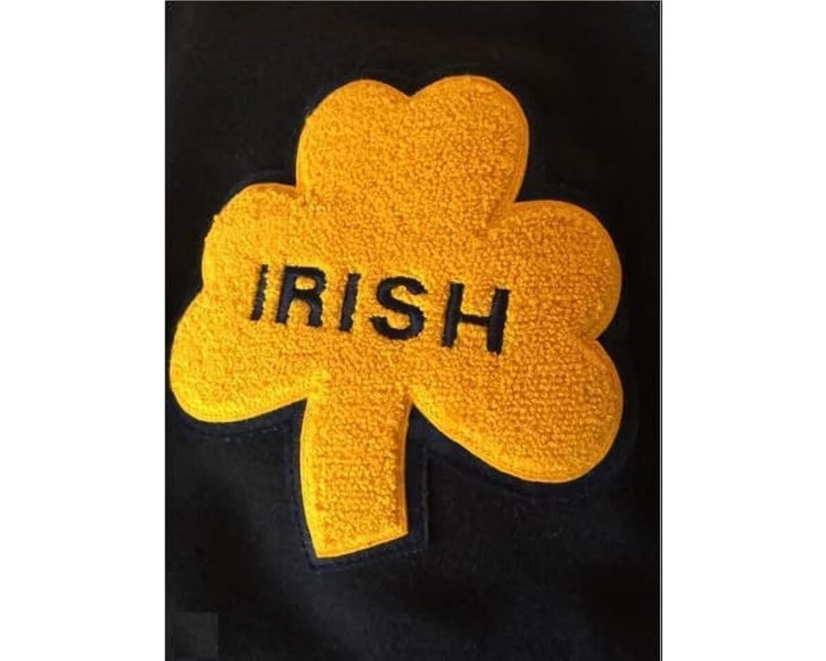 Handmade university of notre dame rudy irish wool leather sleeves letterman bomber varsity jacket 3 scaled