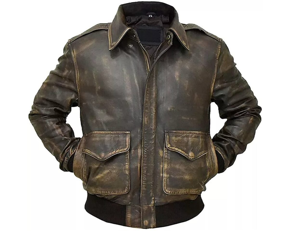 A2 aviator distressed bomber air force leather jacket