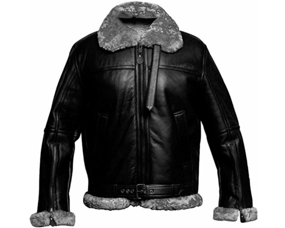 B3 bomber jacket - raf aviator grey fur black leather jacket