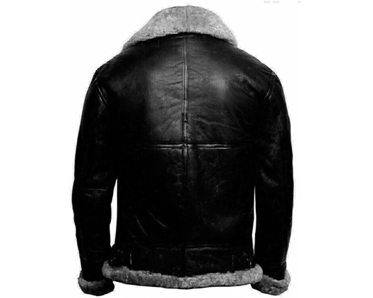 Mens b3 bomber raf aviator flying pilot grey fur winter sheepskin black real leather jacket coat 4 scaled