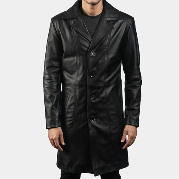 Men's Classic Slim Fit Winter Leather Long Trench Coat