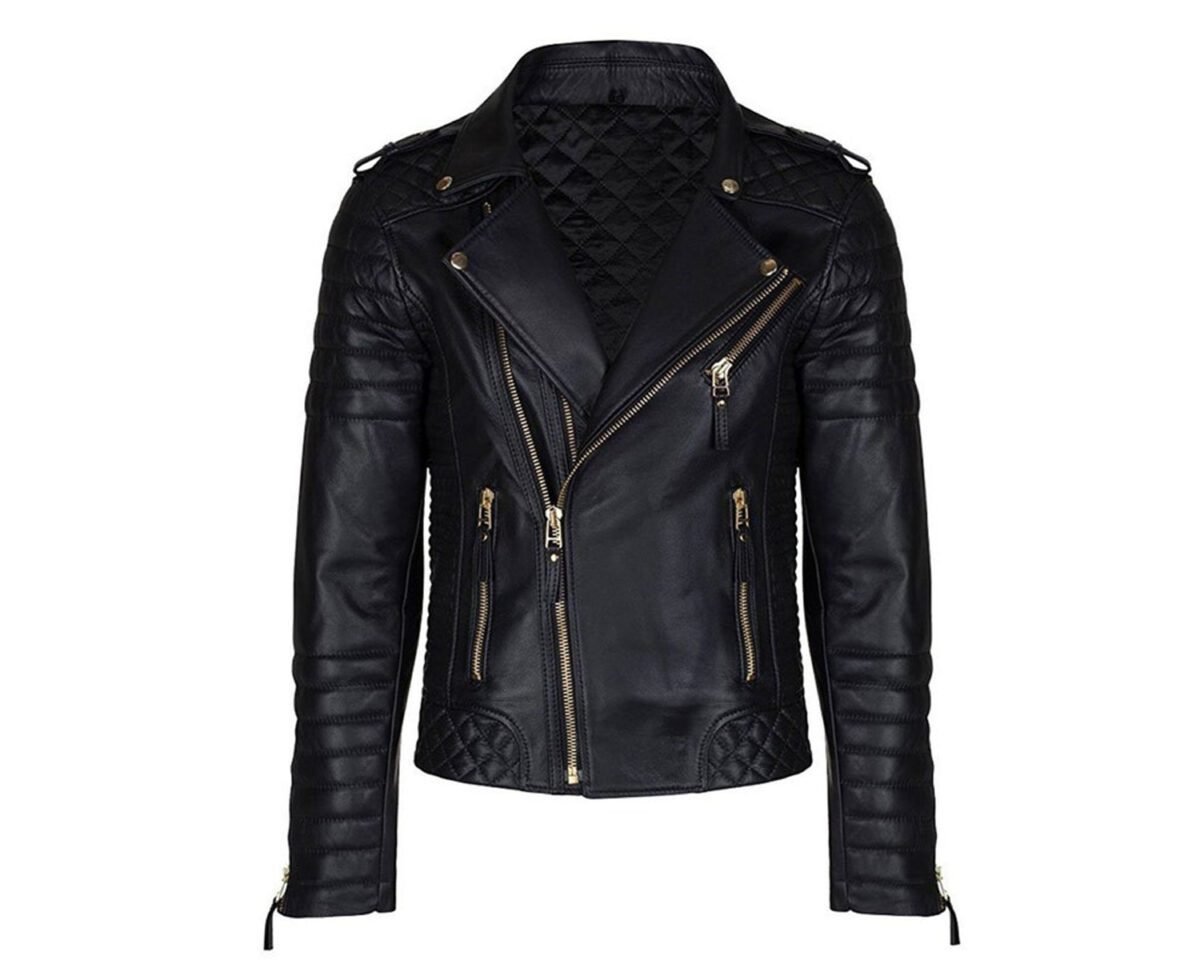 Men’s motorcycle golden zipper leather jacket