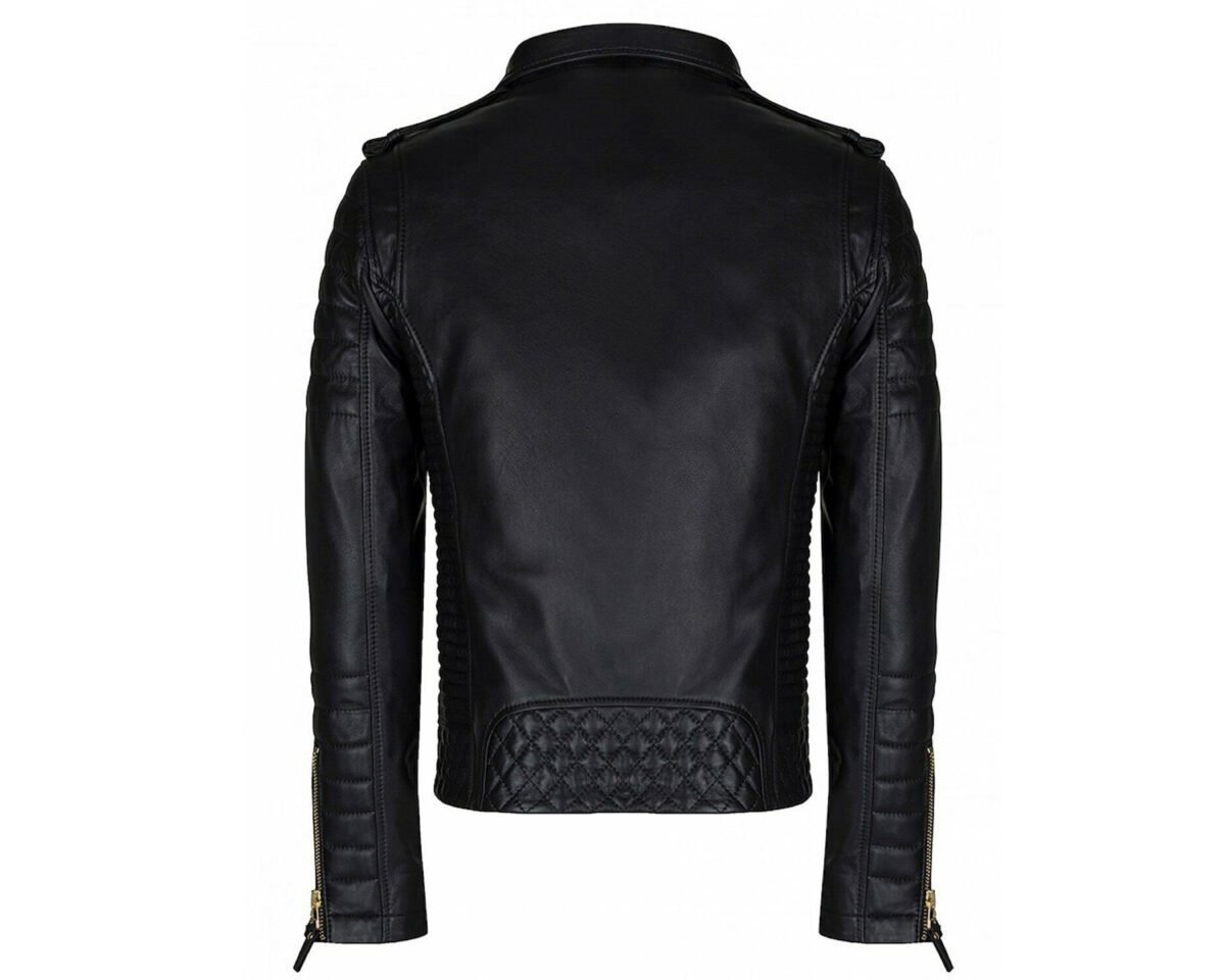 Mens handmade cafe racer motorcycle biker golden zipper classic rider real lambskin black leather jacket 2 scaled