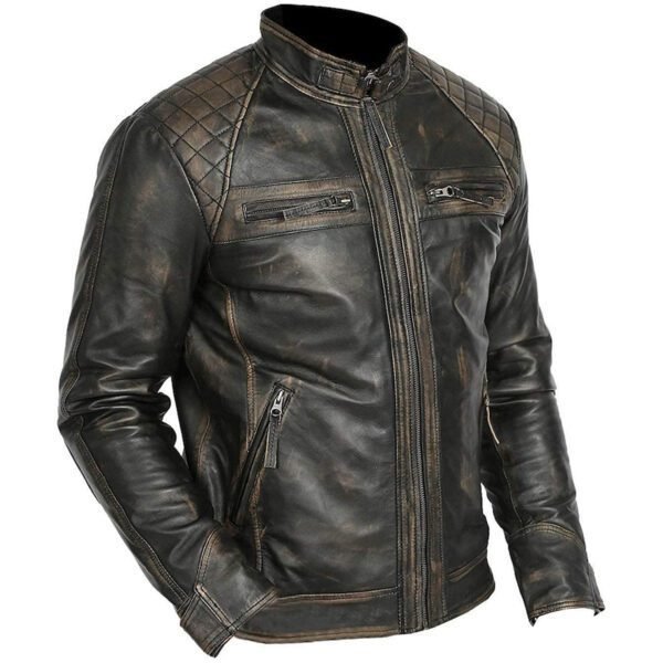 Men's Retro Vintage Style Biker Distressed Leather Jacket