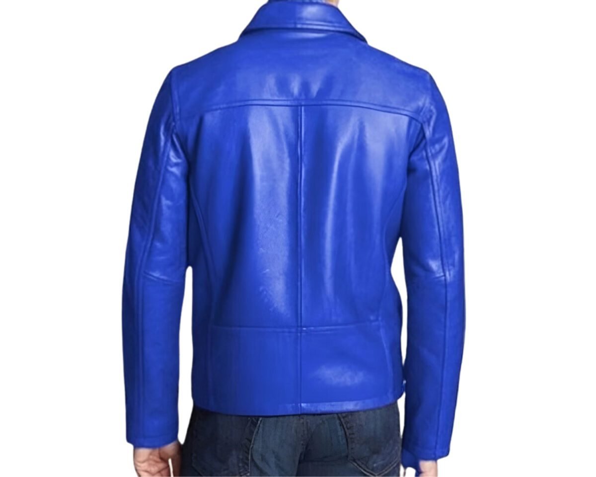 Men’s motorcycle biker stylish trucker blue leather jacket