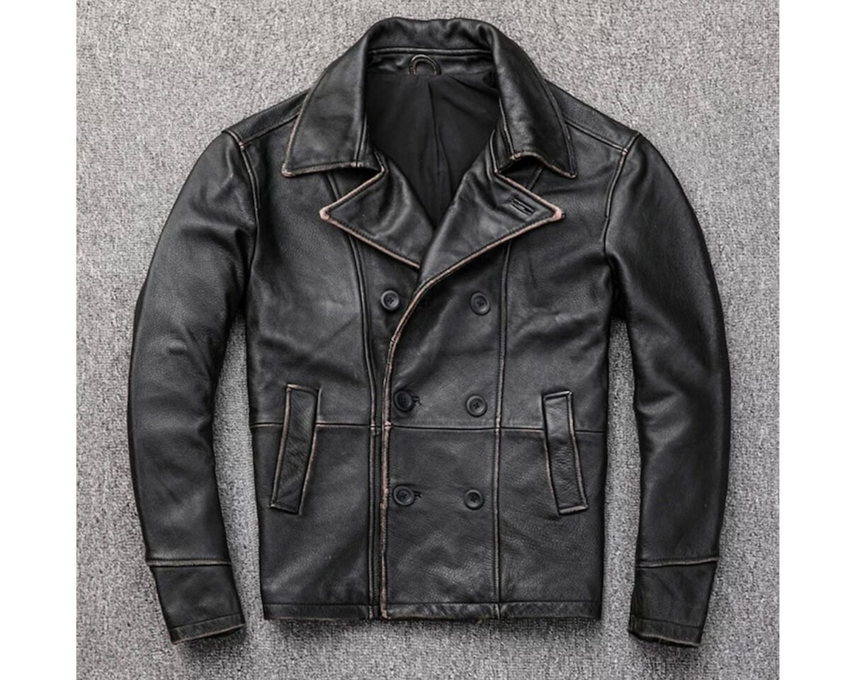 Men’s vintage biker style antique black leather jacket