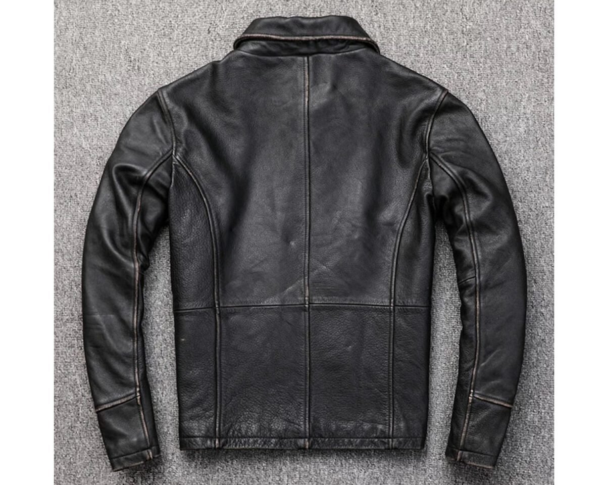 Men’s vintage biker style antique black leather jacket